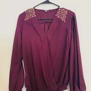 BEAUTIFUL MAROON TOP WITH BEADED SOULDER